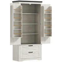 HOMCOM - Armoire de cuisine 64 po avec portes et tiroirs - blanc vieilli-Garde-manger blanc vieilli avec portes de grange et accents noirs dégage un charme de ferme 