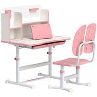 Qaba - Table et chaise d’étude pour enfants, ensemble bureau et chaise réglable pour enfants - rose-Plateau en MDF et pieds en acier pour une grande durabilité  
