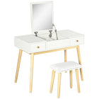 HOMCOM - Coiffeuse avec miroir rabattable et tabouret rembourré - 39,4 po L x 17,7 po l x 46,5 po H - blanc-Coiffeuse élégante et tendance avec un tabouret de maquillage rembourré 