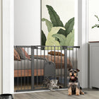 PawHut - Barrière pour animaux extra large 30"-52" avec petite porte - 30"H - Noir-Un adulte peut ouvrir la porte d’une seule main en faisant glisser les boutons aux deux extrémités en même temps puis en soulevant