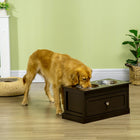 PawHut - Gamelles surélevées avec tiroir de rangement pour grands chiens - café-Gamelles pour chien en acier inoxydable robustes et durables, au design facile à nettoyer et compatibles lave-vaisselle 
