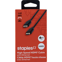 Staples - Câble HDMI 1,4 Ethernet- 4 pi-Universel – Branches sur votre téléviseur ou moniteur des lecteurs Blu‑ray/DVD, des appareils de lecture en continu, des consoles de jeu, des ordinateurs, et d’autres appareils, dotés d’un port HDMI