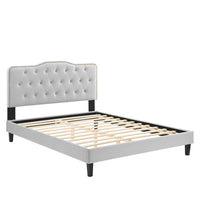 Modway - Amber Touffe Performance Velvet Lit de plateforme King, Gris clair-Lit plateforme King à touffes