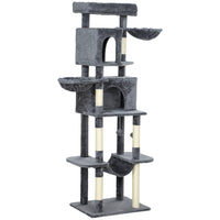 PawHut - Arbre à chat 69 po, tour avec 2 condos - gris foncé-Design à plusieurs niveaux de 68,9 po H (175 cm), adapté aux foyers avec plusieurs chats 