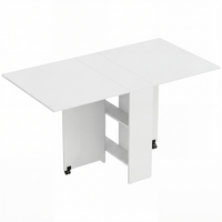 HOMCOM - Table à manger pliante à abattant avec étagères à 2 niveaux et roulettes pour 2-4 personnes - blanc-Design à abattant