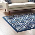 Modway - Kalinda Treillis rustiques vintage marocains Tapis de 5 pi l x 8 pi L - Bleu marocain beige et ivoire-Dessous en caoutchouc de prise
