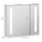 Kleankin - Armoire à pharmacie à éclairage DEL avec miroir tactile intelligent - blanc-Éclairage LED blanc 6500K, alimenté par USB 