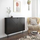 Nexera - Console de rangement 2 portes Slim, Noir-Meubles conçus et produits au Canada à partir de panneaux de particules et de MDF certifiés CARB II/FSC.  Item expédié en 24-48 heures après réception de la commande.  Assemblage requis