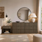 Manhattan Comfort - Clive 72" Commode double à 6 tiroirs style mid-century modern - Noyer brun et or-Garantie limitée du fabricant de 30 jours