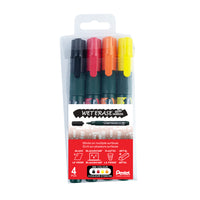 Pentel - Arts Marqueur Effaçable Pour Surfaces Vitrées, Une petite pointe biseautée, Couleurs Assorti (Noir, Rouge, Orange, Jaune)-Une fois sèche, l'encre reste intacte en cas de pluie