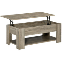 HOMCOM - Table basse relevable avec compartiment de rangement caché et étagère - gris-Table basse relevable avec espace de rangement caché pour stocker vos objets domestiques