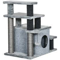 PawHut - Escalier pour chat à hauteur réglable avec poteau à griffer, marches pour animaux de compagnie pour canapé-Hauteur réglable : configuration à 3 ou 4 marches atteint la hauteur du lit ou du canapé 