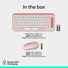 Logitech - Pop Icon ensemble clavier et souris Bluetooth - Rose-Plastique recyclé: les pièces en plastique de l’ensemble POP ICON Combo contiennent entre 37 % et 70 % de plastique recyclé selon la couleur; emballage responsable utilisant du papier certifié FSC