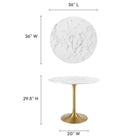 Modway - Lippa Rond de 36 po Faux marbre Table à manger, Or Blanc-	Table en marbre artificiel
