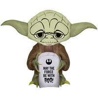 GEMMY - Yoda stylisé gonflable pour Halloween avec pierre tombale - 91 cm-S'illumine grâce à une lumière LED brillante et économe en énergie