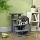 PawHut - Escalier pour animaux à 4 marches multi-niveaux avec poteau à griffer recouvert de tapis - gris-Panneau de particules stable et résistant à l'usure et tissu polaire berbère pour une durabilité longue durée 