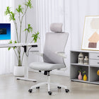 HOMCOM - Chaise de bureau ergonomique avec appui-tête réglable - gris-Les accoudoirs rabattables à 90° permettent de gagner de la place et de glisser facilement sous n'importe quel bureau 