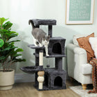 PawHut - Arbre à chat multi-niveaux avec 2 niches et hamac - gris foncé-Recouvert de peluche douce, offrant un refuge chaud et confortable 