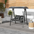 Outsunny - Chaise balançoire d’extérieur couverte 2 places avec coussin amovible et auvent inclinable, noir-Structure en acier avec revêtement en poudre résistant à la corrosion pour une stabilité accrue

