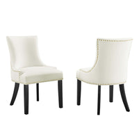 Modway - Marquis Performance Velvet Chaises de salle à manger Ensemble de 2 - Blanc-Cadre en bois massif
