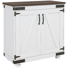 HOMCOM - Armoire de rangement au sol 31,1 po L - blanc-Style ferme moderne, design de porte de grange, finition bois blanchi et brun vieilli 