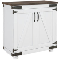 HOMCOM - Armoire de rangement au sol 31,1 po L - blanc-Style ferme moderne, design de porte de grange, finition bois blanchi et brun vieilli 