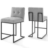 Modway - Privy Acier inoxydable noir Tissu rembourré Tabouret de comptoir - Noir Gris clair - Ensemble de 2-Ensemble de tabourets de comptoir de cuisine Glam Deco de 2