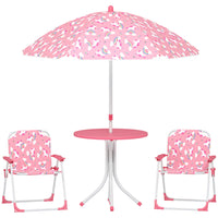 Qaba - Ensemble table de pique-nique et chaises pour enfants avec 2 chaises pliantes et parasol amovible - rose-Cet ensemble de 4 pièces crée une zone de jeu complète pour l’intérieur ou l’extérieur 