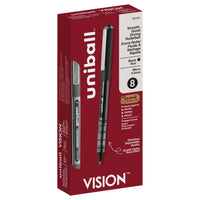uni-ball – Stylos à bille roulante Vision – 0,5 mm – noir – paquet de 8  -Stylos à bille roulante