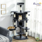 PawHut - Arbre à chat à plusieurs niveaux 62 po H, avec deux niches pour chats - gris foncé-Présente un design à plusieurs niveaux de 61,8 po (157 cm), satisfaisant les instincts naturels de grimpe de votre chat 