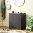 HOMCOM - Buffet strié 30,7 po avec porte à ouverture par pression - noir gris vieilli-Fabriqué en panneau de particules avec une finition mélaminée, garantissant durabilité et facilité d'entretien