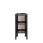 Manhattan Comfort - Table d’appoint chic industrielle Versailles 11,81 po - Noir et canne naturelle - Ensemble de 2-Livré chez vous entièrement assemblé Aucun assemblage requis