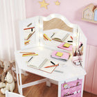 Qaba - Table de maquillage et chaise pour enfants avec lumières et miroir triple - blanc-Comprend une pochette latérale suspendue pour un rangement supplémentaire et pour développer des habitudes de rangement  
