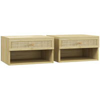 HOMCOM - Tables de chevet flottantes avec tiroir et étagère ouverte - bois naturel - lot de 2-L'ensemble comprend deux tables de chevet. À utiliser ensemble dans un espace pour un look assorti, ou dans des pièces différentes