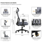 Kopplen - Chaise De Bureau Avec Appui-tête Et Accoudoirs - Gris-Hauteur optimale et stabilité supérieure