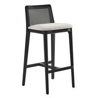 Modway - Monarch Bois et rotin Tabouret de bar - Ivoire à tissage noir noir à bruyère-Cadre en bois de hêtre