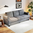HOMCOM - Canapé 3 places rembourré avec ports USB et porte-gobelets - gris-Revêtement en tissu effet chenille pour une touche luxueuse 