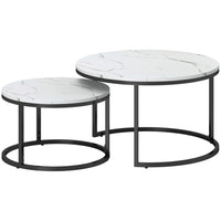 HOMCOM - Tables gigognes rondes 31 po avec plateau effet marbre - blanc - Paquet de 2-Comprend deux tables basses, un ajout parfait à votre maison