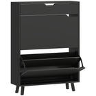 HOMCOM - armoire à chaussures étroite avec 2 tiroirs basculants - noir-Peut contenir jusqu'à 12 paires de chaussures, gardant votre entrée propre et sans encombrement 