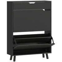 HOMCOM - armoire à chaussures étroite avec 2 tiroirs basculants - noir-Peut contenir jusqu'à 12 paires de chaussures, gardant votre entrée propre et sans encombrement 