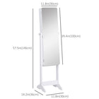 HOMCOM - Armoire à bijoux avec miroir autoportante - 11,75 po L x 57,5 po l x 14,25 po H - blanc-Bande lumineuse LED avec allumage/extinction automatique à l’ouverture et à la fermeture de la table pliante, ajoutant plus de lumière 