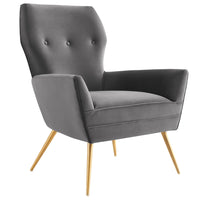Modway - Renata Bouton touffé Performance Velvet Fauteuil - Gris-Fauteuil rétro glam
