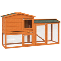 PawHut - Clapier à deux niveaux pour lapins, maison pour petits animaux avec enclos, toit - orange-Des compartiments spacieux offrent beaucoup d'espace pour 1 à 2 animaux de compagnie 