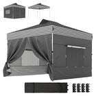Outsunny - Tente auvent pliante 10 pi l x 10 pi L avec installation facile à 1 bouton - Gris foncé-Le design à ouverture rapide d'une seule pression permet de monter le gazebo sans outils en 30 minutes