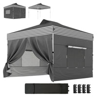 Outsunny - Tente auvent pliante 10 pi l x 10 pi L avec installation facile à 1 bouton - Gris foncé-Le design à ouverture rapide d'une seule pression permet de monter le gazebo sans outils en 30 minutes