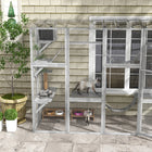PawHut - Grand enclos extérieur pour chat avec condos, plateformes et échelles pour chat - 118,1 po L x 37,4 po l x 74 po H - gris-Grande porte de sortie et aire de jeux surélevée 