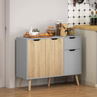 HOMCOM - Buffet 35,4 po L - gris et bois naturel-Livré avec 2 armoires fermées et un tiroir pratique pour le rangement des accessoires quotidiens, ustensiles, produits secs ainsi que des assiettes et plats 