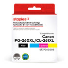 Staples - Cartouche d’encre Canon PG-260XL/CL-261XL remise à neuf - rendement élevé - noir & colour - paquet de 2-Black, Colour
