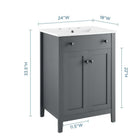 Modway - Nantucket 24" Vanette de salle de bain - Gris blanc-Portes à fermeture douce