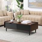 Manhattan Comfort - Table basse Duane 120 cm style mid-century moderne - marron foncé et noir-Comprend 1 tiroir à extension totale et 1 espace de rangement ouvert
